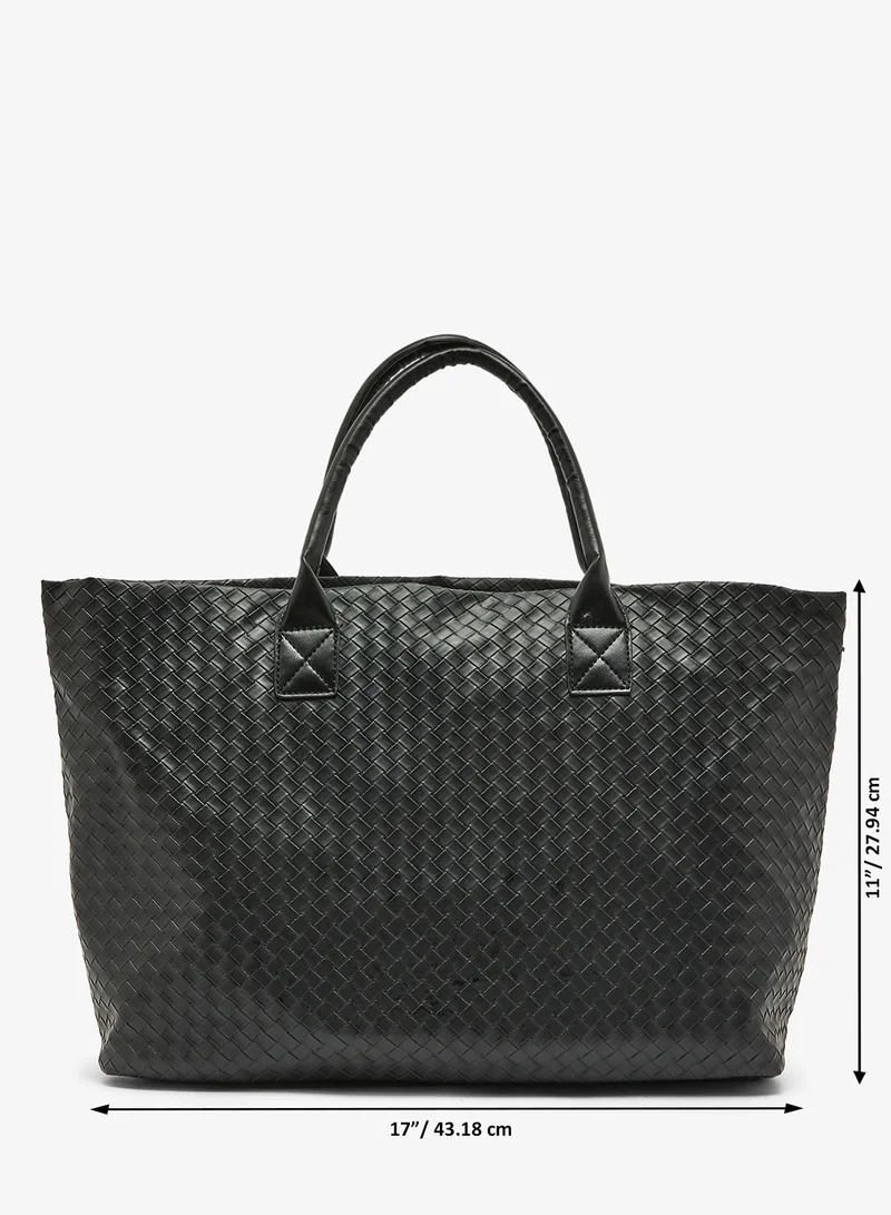 Ella Black Woven Texture Detail Tote Bag for Women | Best Price UAE